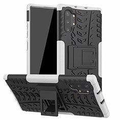 Samsung Galaxy Note 10 Plus用ハイブリットバンパーケース スタンド プラスチック 兼シリコーン カバー R01 サムスン ホワイト