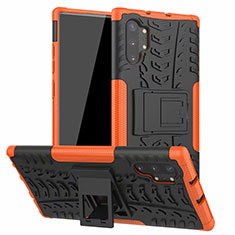 Samsung Galaxy Note 10 Plus用ハイブリットバンパーケース スタンド プラスチック 兼シリコーン カバー R01 サムスン オレンジ