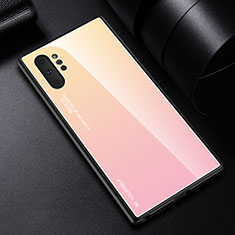 Samsung Galaxy Note 10 Plus用ハイブリットバンパーケース プラスチック 鏡面 虹 グラデーション 勾配色 カバー H01 サムスン ピンク
