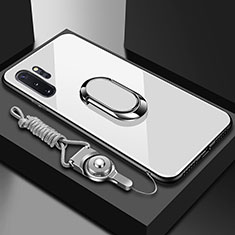 Samsung Galaxy Note 10 Plus用ハイブリットバンパーケース プラスチック 鏡面 カバー アンド指輪 マグネット式 T01 サムスン ホワイト