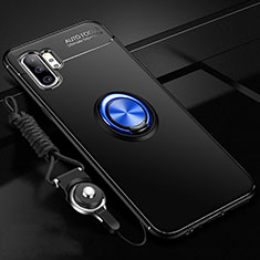 Samsung Galaxy Note 10 Plus用極薄ソフトケース シリコンケース 耐衝撃 全面保護 アンド指輪 マグネット式 バンパー T03 サムスン ネイビー・ブラック