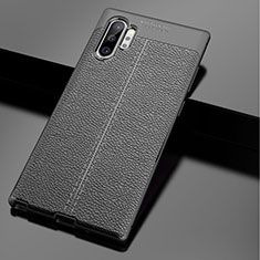 Samsung Galaxy Note 10 Plus用シリコンケース ソフトタッチラバー レザー柄 G01 サムスン ブラック