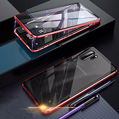Samsung Galaxy Note 10 Plus用ケース 高級感 手触り良い アルミメタル 製の金属製 360度 フルカバーバンパー 鏡面 カバー サムスン レッド