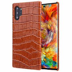 Samsung Galaxy Note 10 Plus用ケース 高級感 手触り良いレザー柄 S01 サムスン ブラウン