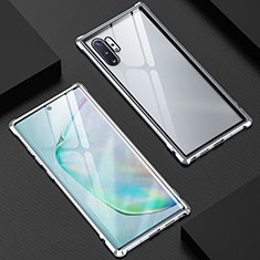 Samsung Galaxy Note 10 Plus用ケース 高級感 手触り良い アルミメタル 製の金属製 360度 フルカバーバンパー 鏡面 カバー M04 サムスン シルバー