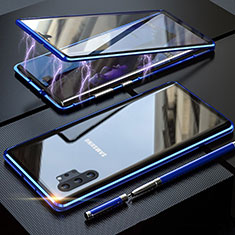 Samsung Galaxy Note 10 Plus用ケース 高級感 手触り良い アルミメタル 製の金属製 360度 フルカバーバンパー 鏡面 カバー M01 サムスン ネイビー