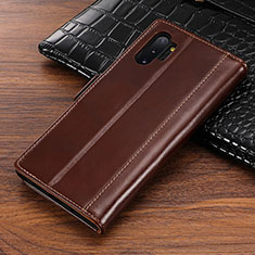 Samsung Galaxy Note 10 Plus用手帳型 レザーケース スタンド カバー P01 サムスン ブラウン