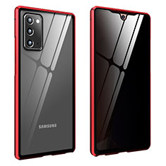 Samsung Galaxy Note 20 5G用ケース 高級感 手触り良い アルミメタル 製の金属製 360度 フルカバーバンパー 鏡面 カバー サムスン レッド
