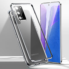 Samsung Galaxy Note 20 5G用ケース 高級感 手触り良い アルミメタル 製の金属製 360度 フルカバーバンパー 鏡面 カバー T02 サムスン シルバー