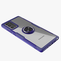 Samsung Galaxy Note 20 5G用極薄ソフトケース シリコンケース 耐衝撃 全面保護 クリア透明 アンド指輪 マグネット式 N01 サムスン ネイビー