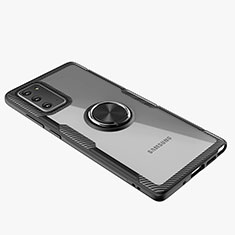 Samsung Galaxy Note 20 5G用極薄ソフトケース シリコンケース 耐衝撃 全面保護 クリア透明 アンド指輪 マグネット式 N01 サムスン ブラック
