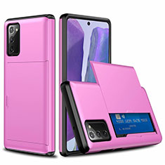 Samsung Galaxy Note 20 5G用ハイブリットバンパーケース プラスチック 兼シリコーン カバー 前面と背面 360度 フル N01 サムスン ピンク