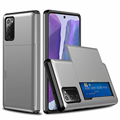 Samsung Galaxy Note 20 5G用ハイブリットバンパーケース プラスチック 兼シリコーン カバー 前面と背面 360度 フル N01 サムスン グレー