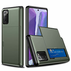 Samsung Galaxy Note 20 5G用ハイブリットバンパーケース プラスチック 兼シリコーン カバー 前面と背面 360度 フル N01 サムスン モスグリー