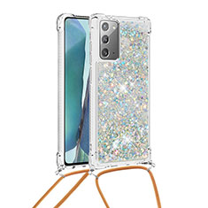 Samsung Galaxy Note 20 5G用シリコンケース ソフトタッチラバー ブリンブリン カバー 携帯ストラップ S03 サムスン シルバー