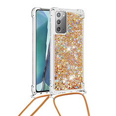 Samsung Galaxy Note 20 5G用シリコンケース ソフトタッチラバー ブリンブリン カバー 携帯ストラップ S03 サムスン ゴールド