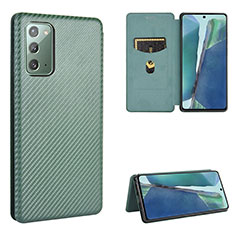 Samsung Galaxy Note 20 5G用手帳型 レザーケース スタンド カバー L02Z サムスン グリーン