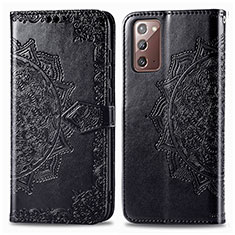 Samsung Galaxy Note 20 5G用手帳型 レザーケース スタンド パターン カバー サムスン ブラック