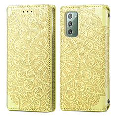 Samsung Galaxy Note 20 5G用手帳型 レザーケース スタンド パターン カバー S01D サムスン ゴールド
