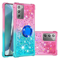 Samsung Galaxy Note 20 5G用シリコンケース ソフトタッチラバー ブリンブリン カバー アンド指輪 S02 サムスン ピンク