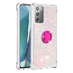 Samsung Galaxy Note 20 5G用シリコンケース ソフトタッチラバー ブリンブリン カバー アンド指輪 S01 サムスン ピンク