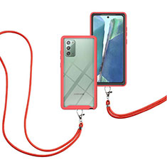 Samsung Galaxy Note 20 5G用ハイブリットバンパーケース プラスチック 兼シリコーン カバー 前面と背面 360度 フル 携帯ストラップ サムスン レッド