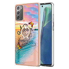 Samsung Galaxy Note 20 5G用シリコンケース ソフトタッチラバー バタフライ パターン カバー アンド指輪 Y03B サムスン マルチカラー