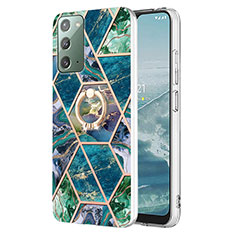 Samsung Galaxy Note 20 5G用シリコンケース ソフトタッチラバー バタフライ パターン カバー アンド指輪 Y01B サムスン モスグリー