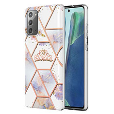 Samsung Galaxy Note 20 5G用シリコンケース ソフトタッチラバー バタフライ パターン カバー Y02B サムスン グレー