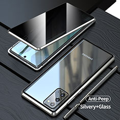 Samsung Galaxy Note 20 5G用ケース 高級感 手触り良い アルミメタル 製の金属製 360度 フルカバーバンパー 鏡面 カバー LK1 サムスン シルバー