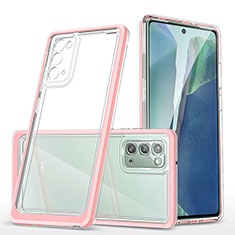 Samsung Galaxy Note 20 5G用ハイブリットバンパーケース クリア透明 プラスチック 鏡面 カバー MQ1 サムスン ローズゴールド