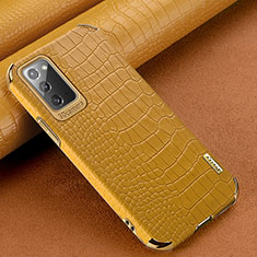 Samsung Galaxy Note 20 5G用ケース 高級感 手触り良いレザー柄 サムスン イエロー