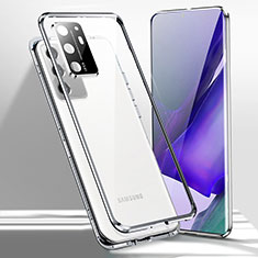 Samsung Galaxy Note 20 Ultra 5G用ケース 高級感 手触り良い アルミメタル 製の金属製 360度 フルカバーバンパー 鏡面 カバー T02 サムスン シルバー
