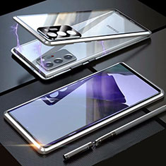 Samsung Galaxy Note 20 Ultra 5G用ケース 高級感 手触り良い アルミメタル 製の金属製 360度 フルカバーバンパー 鏡面 カバー T01 サムスン シルバー