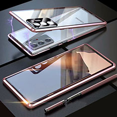 Samsung Galaxy Note 20 Ultra 5G用ケース 高級感 手触り良い アルミメタル 製の金属製 360度 フルカバーバンパー 鏡面 カバー T01 サムスン ピンク