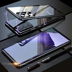 Samsung Galaxy Note 20 Ultra 5G用ケース 高級感 手触り良い アルミメタル 製の金属製 360度 フルカバーバンパー 鏡面 カバー T01 サムスン ブラック