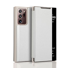 Samsung Galaxy Note 20 Ultra 5G用手帳型 レザーケース スタンド カバー N01 サムスン シルバー
