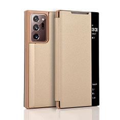Samsung Galaxy Note 20 Ultra 5G用手帳型 レザーケース スタンド カバー N01 サムスン ゴールド