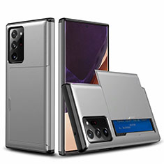 Samsung Galaxy Note 20 Ultra 5G用ハイブリットバンパーケース プラスチック 兼シリコーン カバー 前面と背面 360度 フル N01 サムスン グレー