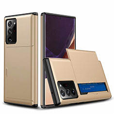 Samsung Galaxy Note 20 Ultra 5G用ハイブリットバンパーケース プラスチック 兼シリコーン カバー 前面と背面 360度 フル N01 サムスン ゴールド