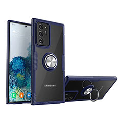 Samsung Galaxy Note 20 Ultra 5G用極薄ソフトケース シリコンケース 耐衝撃 全面保護 クリア透明 アンド指輪 マグネット式 N01 サムスン ミッドナイトネイビー