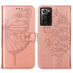 Samsung Galaxy Note 20 Ultra 5G用手帳型 レザーケース スタンド バタフライ 蝶 カバー Y01B サムスン ローズゴールド