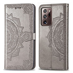 Samsung Galaxy Note 20 Ultra 5G用手帳型 レザーケース スタンド パターン カバー サムスン グレー