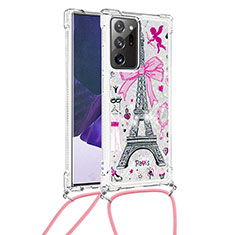Samsung Galaxy Note 20 Ultra 5G用シリコンケース ソフトタッチラバー ブリンブリン カバー 携帯ストラップ S02 サムスン ピンク