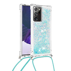 Samsung Galaxy Note 20 Ultra 5G用シリコンケース ソフトタッチラバー ブリンブリン カバー 携帯ストラップ S03 サムスン ブルー