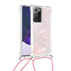 Samsung Galaxy Note 20 Ultra 5G用シリコンケース ソフトタッチラバー ブリンブリン カバー 携帯ストラップ S03 サムスン ピンク