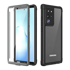 Samsung Galaxy Note 20 Ultra 5G用ハイブリットバンパーケース プラスチック 兼シリコーン カバー 前面と背面 360度 フル U02 サムスン ブラック