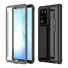 Samsung Galaxy Note 20 Ultra 5G用ハイブリットバンパーケース プラスチック 兼シリコーン カバー 前面と背面 360度 フル U01 サムスン ブラック