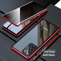 Samsung Galaxy Note 20 Ultra 5G用ケース 高級感 手触り良い アルミメタル 製の金属製 360度 フルカバーバンパー 鏡面 カバー LK1 サムスン レッド