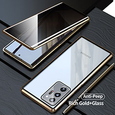 Samsung Galaxy Note 20 Ultra 5G用ケース 高級感 手触り良い アルミメタル 製の金属製 360度 フルカバーバンパー 鏡面 カバー LK1 サムスン ゴールド